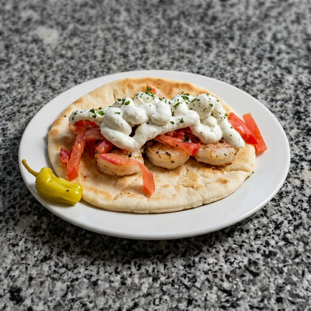 Charbroiled Prawns Pita.